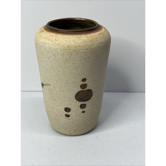 Mexican Tonala Art Pottery Vase Hand Painted Bird Ceramic Sandstone Folk Art - Picture 3 of 8